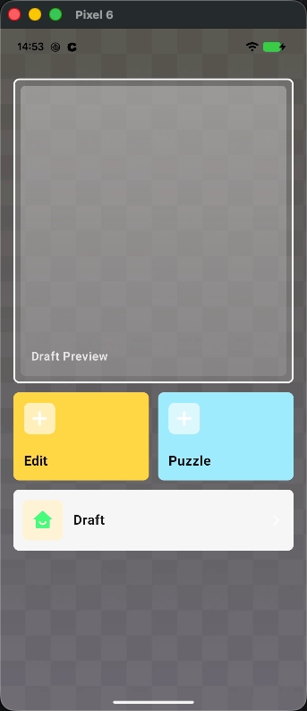 Complete NxyToon home screen with Edit, Puzzle, and Draft options
